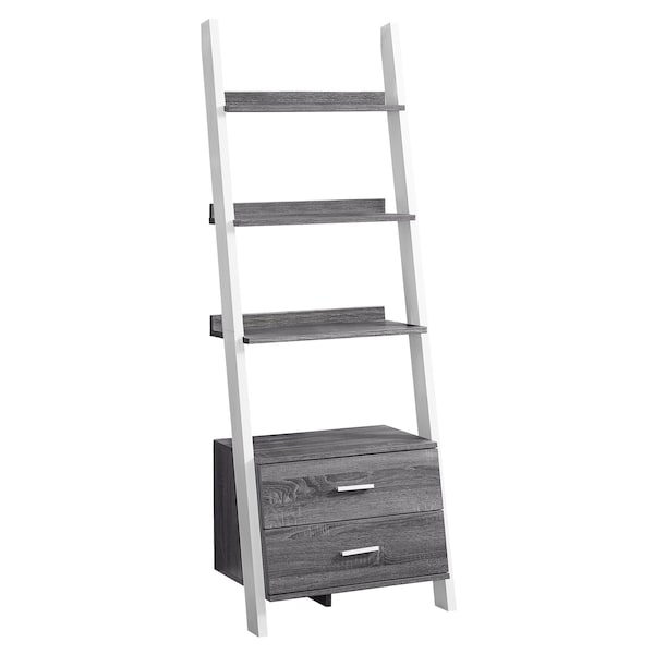 Monarch Specialties Bookshelf, Bookcase, Etagere, Ladder, 4 Tier, 69"H, Office, Bedroom, Laminate, Grey, White I 2756 - main
